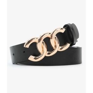 Ardene Black Belt Gold‎ Chain Buckle Fashion Waist Belt for Women S/M